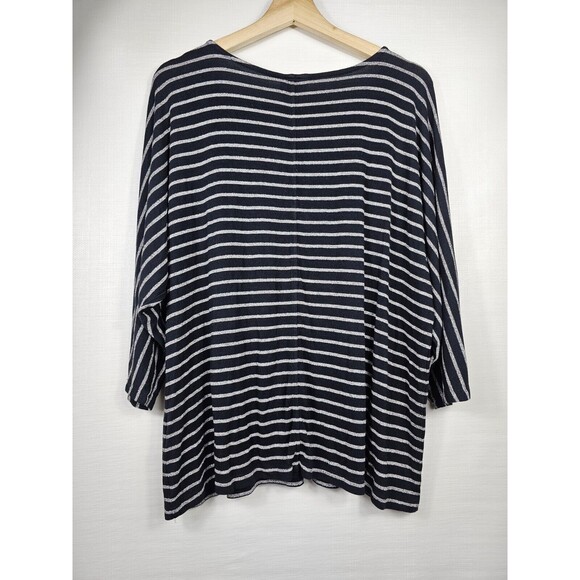 J Jill Wearever Collection Tunic Top Sz L Black Gray Stripe 3/4 Sleeve Stretch - Picture 2 of 6